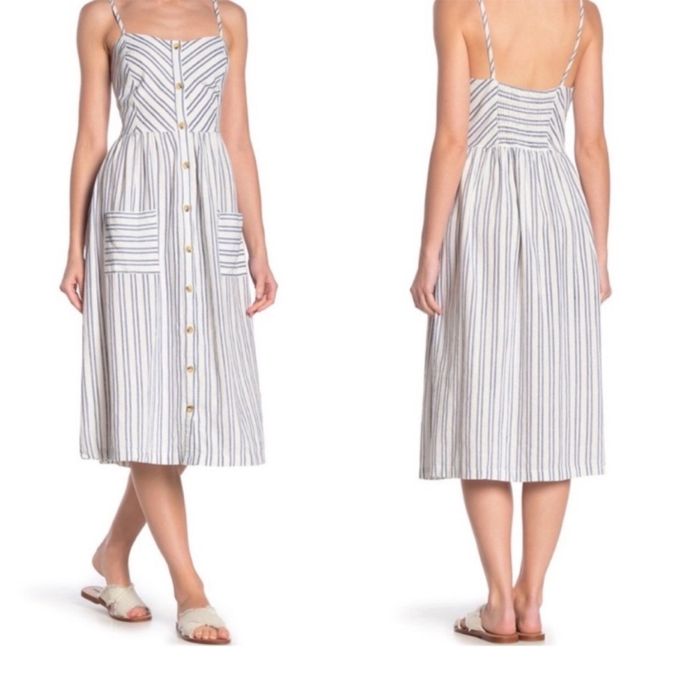 Sneak Peek White and Blue Striped Midi Dress